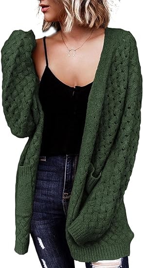 Dokotoo Women's 2023 Fashion Casual Open Front Long Sleeve Chunky Cable Knit Cardigans Sweaters Outerwear Coats with Pockets