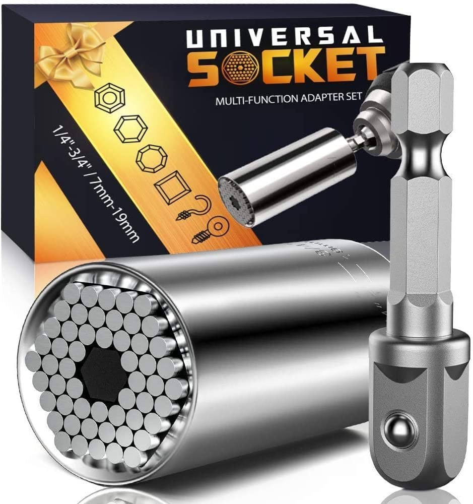Super Universal Socket Tools Gifts for Men - Christmas Stocking Stuffers for Men Socket Set with Power Drill Adapter Grip Socket Cool Gadgets for Men Birthday Gifts for Dad Men Women Husband (7-19mm)