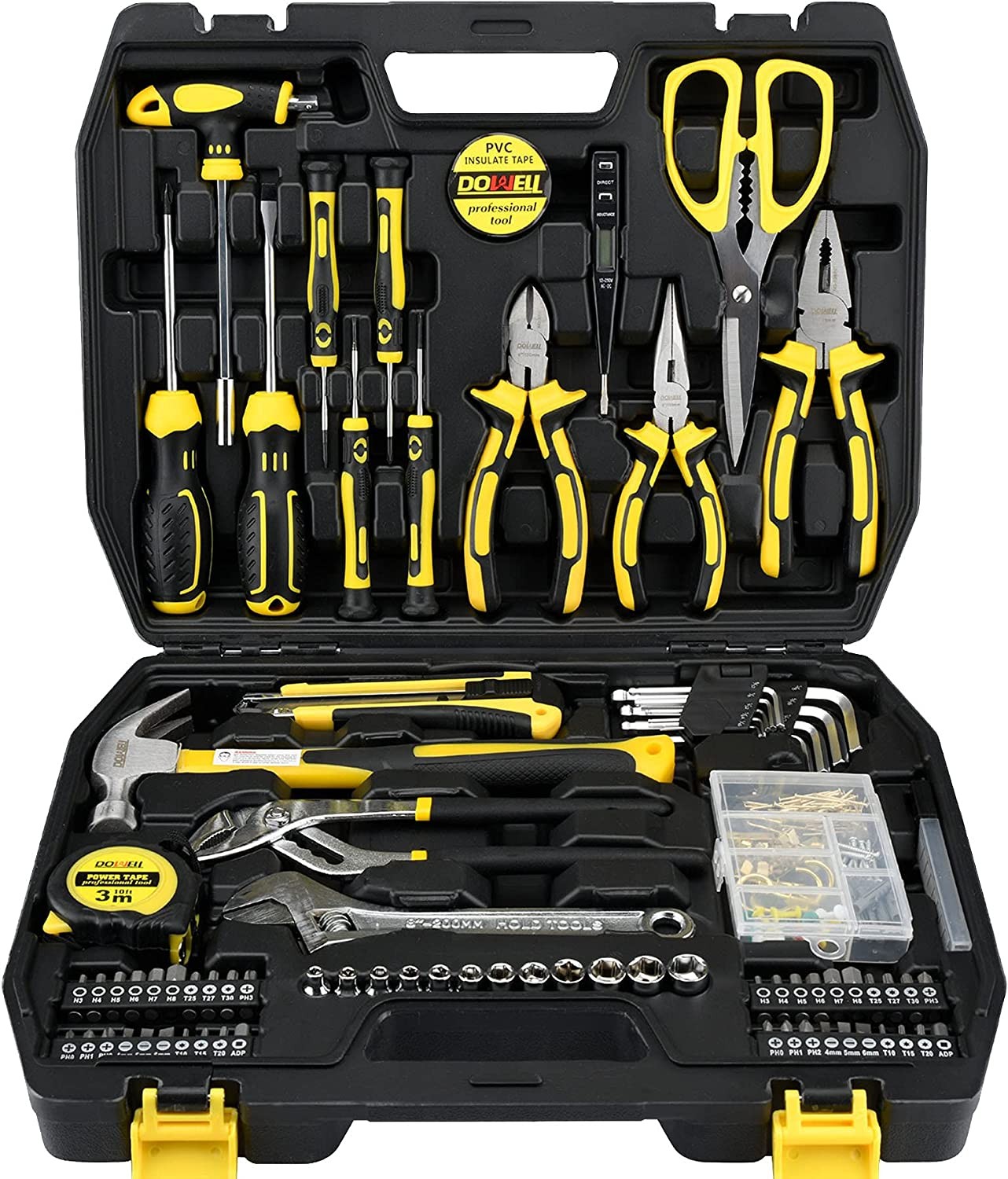DOWELL Tool Kit Household Tool Set 185-Piece General Hand Tool Kit with Toolbox Storage Case HYT185